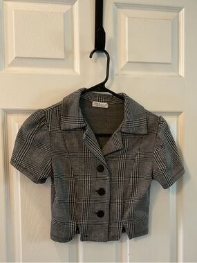 Haley & June Juniors Crop Size XS Black/White Gingham 1/2 Sleeve Top